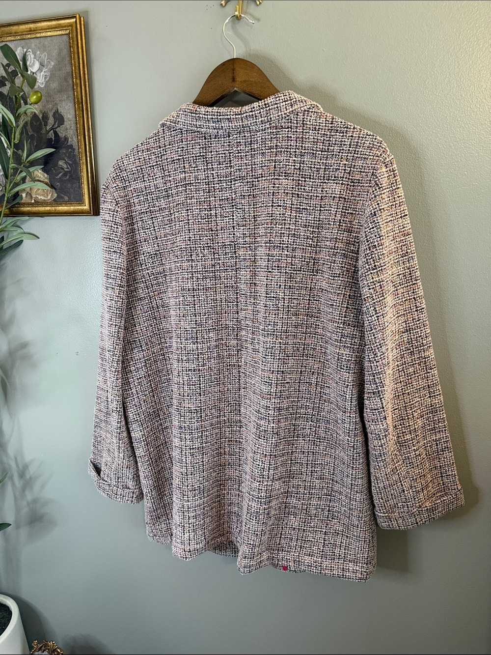 Nanette Lepore XL Boucle Tweed Blazer Jacket Pink Black Open Front Career Chic - Picture 8 of 8